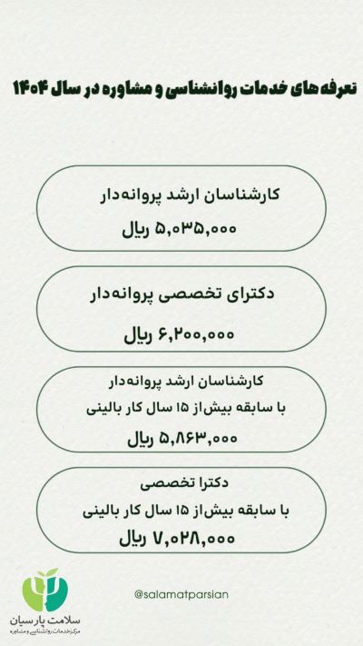 تعرفه‌های خدمات روانشناسی و مشاوره سال ۱۴۰۴